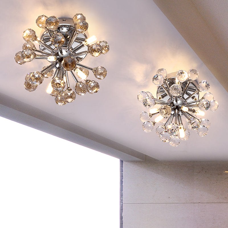 Chrome Sputnik Flushmount Crystal Ball Ceiling Light