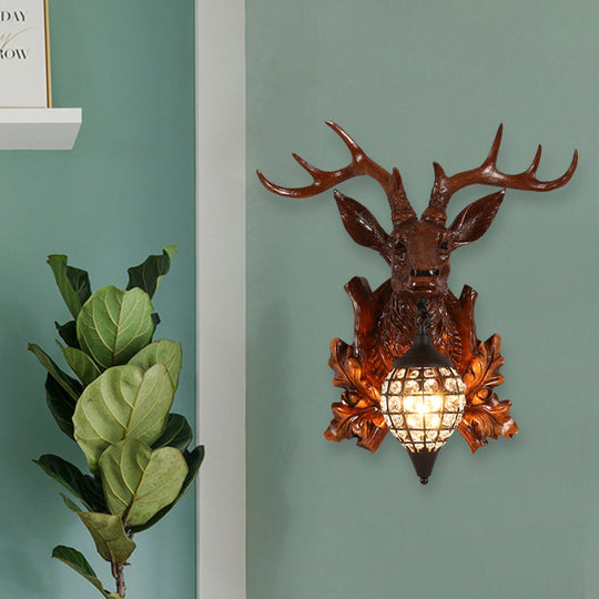Metal Deer Wall Sconce with Crystal Mesh Cone Shade - Traditional Wall Light