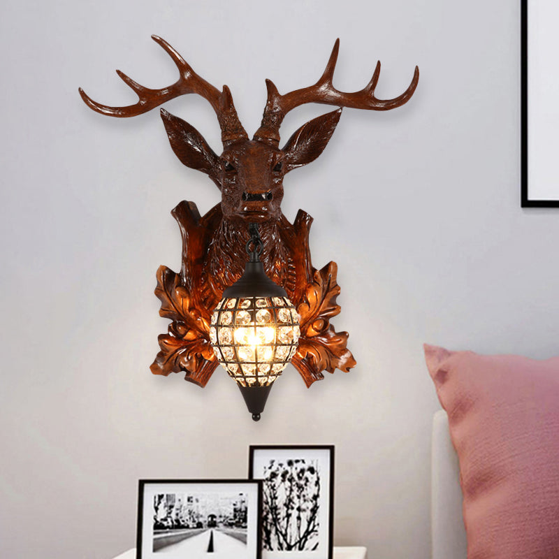 Metal Deer Wall Sconce with Crystal Mesh Cone Shade - Traditional Wall Light