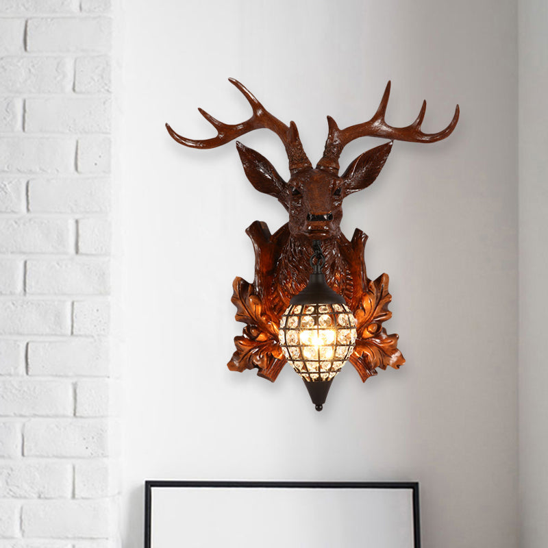 Metal Deer Wall Sconce with Crystal Mesh Cone Shade - Traditional Wall Light