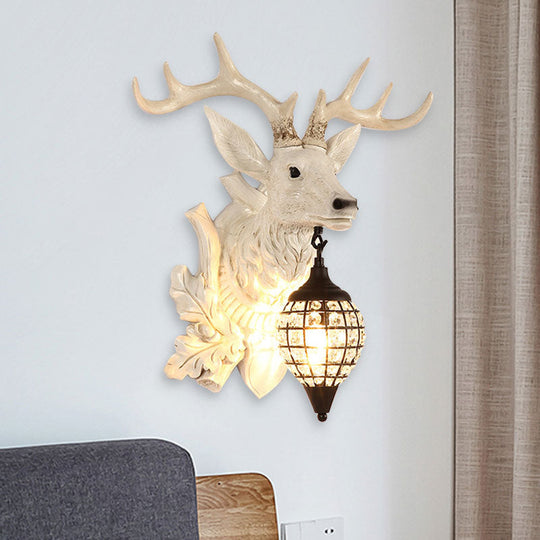 Metal Deer Wall Sconce with Crystal Mesh Cone Shade - Traditional Wall Light