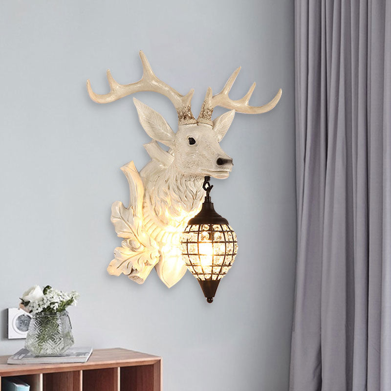 Metal Deer Wall Sconce with Crystal Mesh Cone Shade - Traditional Wall Light