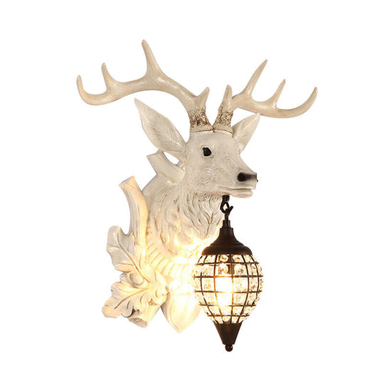 Metal Deer Wall Sconce with Crystal Mesh Cone Shade - Traditional Wall Light