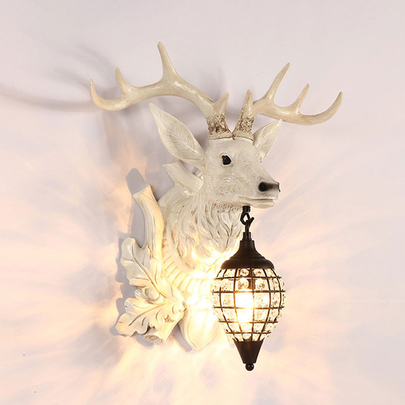 Metal Deer Wall Sconce with Crystal Mesh Cone Shade - Traditional Wall Light