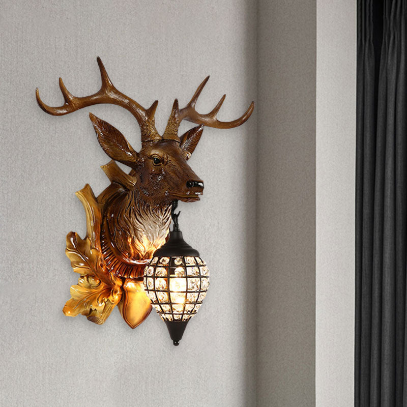 Metal Deer Wall Sconce with Crystal Mesh Cone Shade - Traditional Wall Light