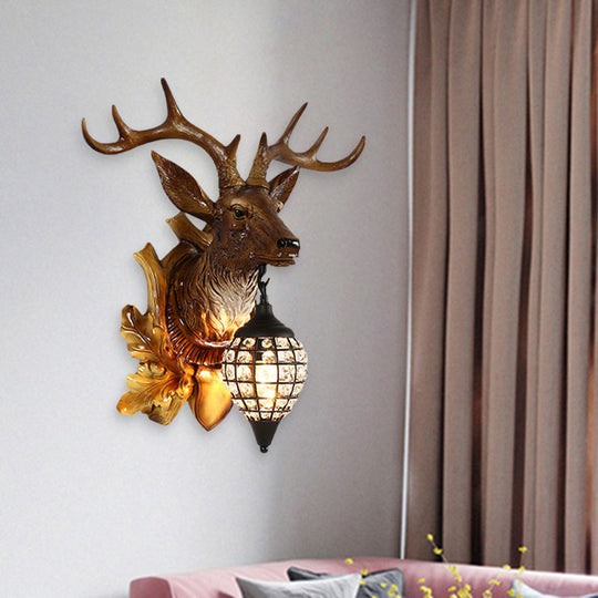 Metal Deer Wall Sconce with Crystal Mesh Cone Shade - Traditional Wall Light