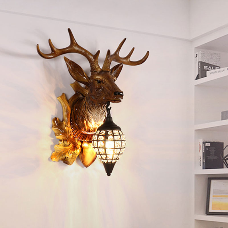 Metal Deer Wall Sconce with Crystal Mesh Cone Shade - Traditional Wall Light