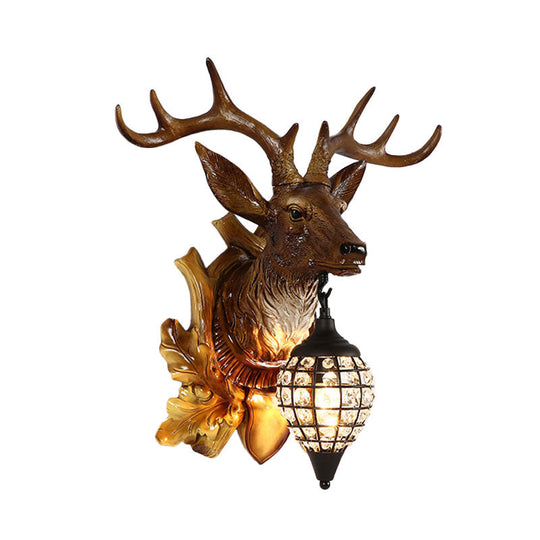 Metal Deer Wall Sconce with Crystal Mesh Cone Shade - Traditional Wall Light