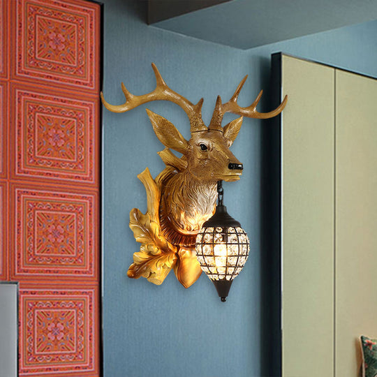 Metal Deer Wall Sconce with Crystal Mesh Cone Shade - Traditional Wall Light