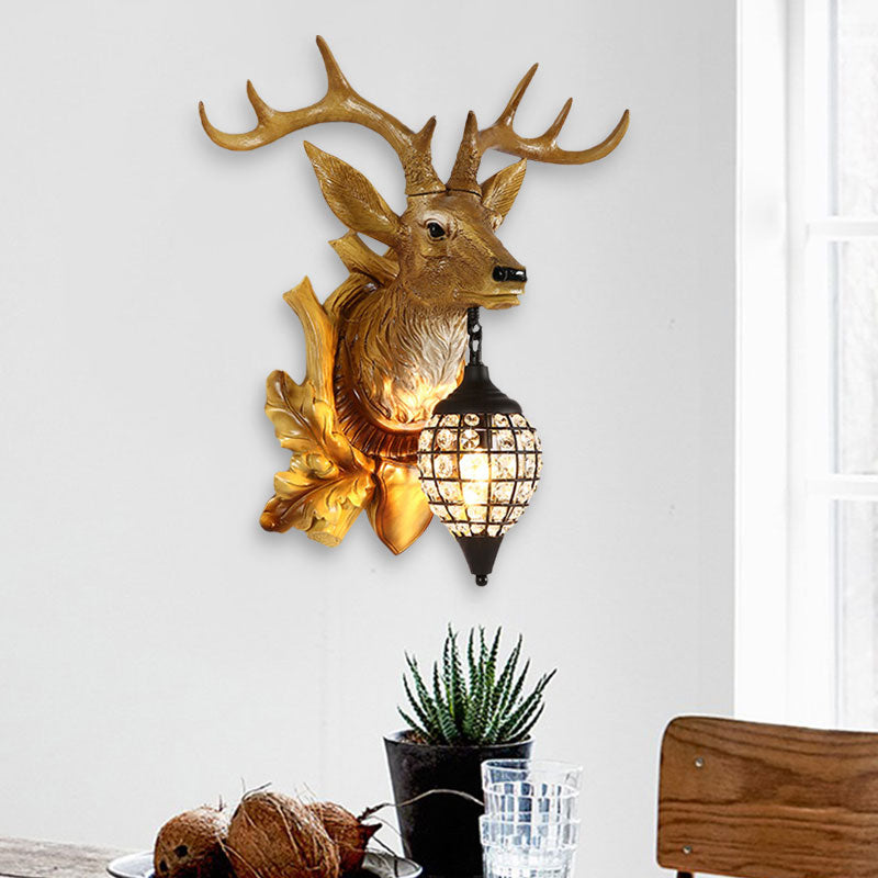 Metal Deer Wall Sconce with Crystal Mesh Cone Shade - Traditional Wall Light