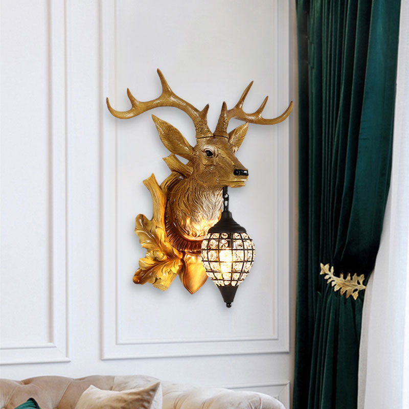 Metal Deer Wall Sconce with Crystal Mesh Cone Shade - Traditional Wall Light