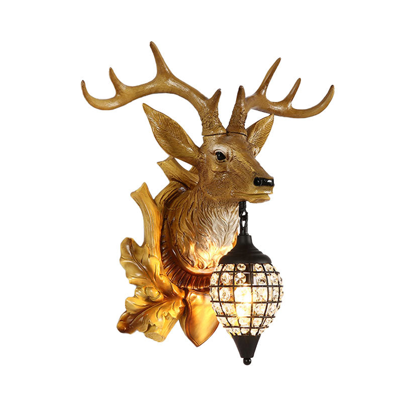 Metal Deer Wall Sconce with Crystal Mesh Cone Shade - Traditional Wall Light