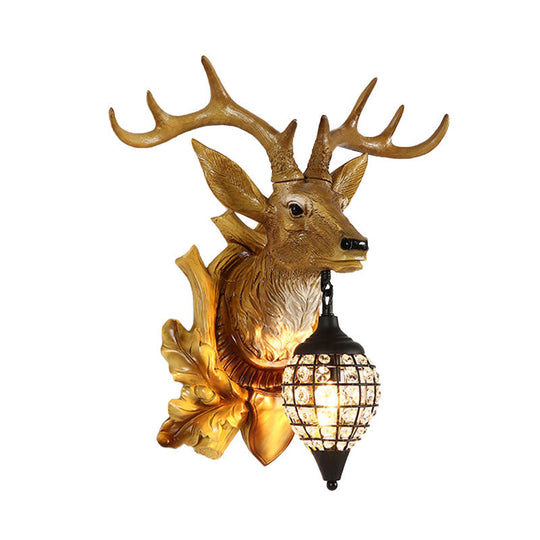 Metal Deer Wall Sconce with Crystal Mesh Cone Shade - Traditional Wall Light