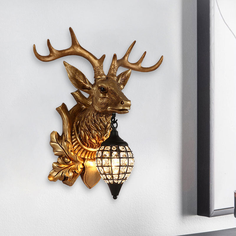 Metal Deer Wall Sconce with Crystal Mesh Cone Shade - Traditional Wall Light