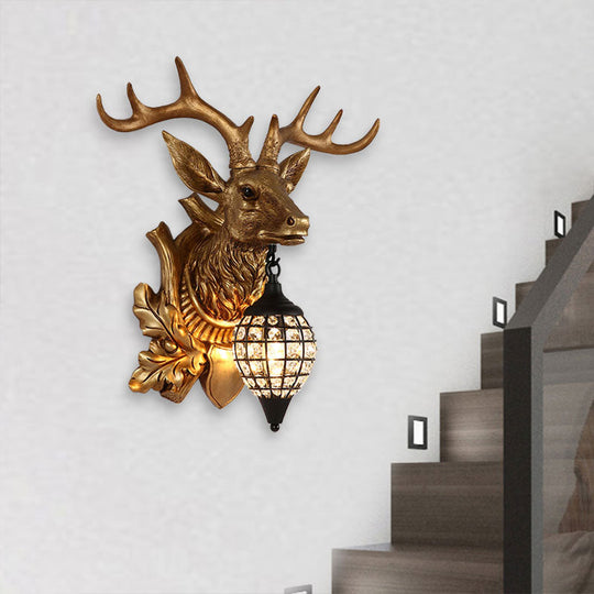 Metal Deer Wall Sconce with Crystal Mesh Cone Shade - Traditional Wall Light