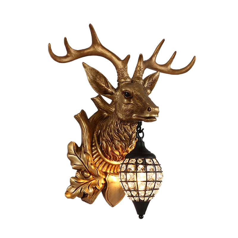 Metal Deer Wall Sconce with Crystal Mesh Cone Shade - Traditional Wall Light