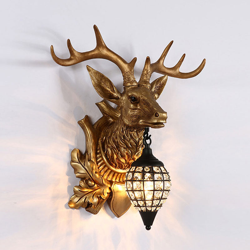 Metal Deer Wall Sconce with Crystal Mesh Cone Shade - Traditional Wall Light