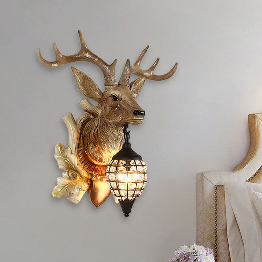 Metal Deer Wall Sconce with Crystal Mesh Cone Shade - Traditional Wall Light