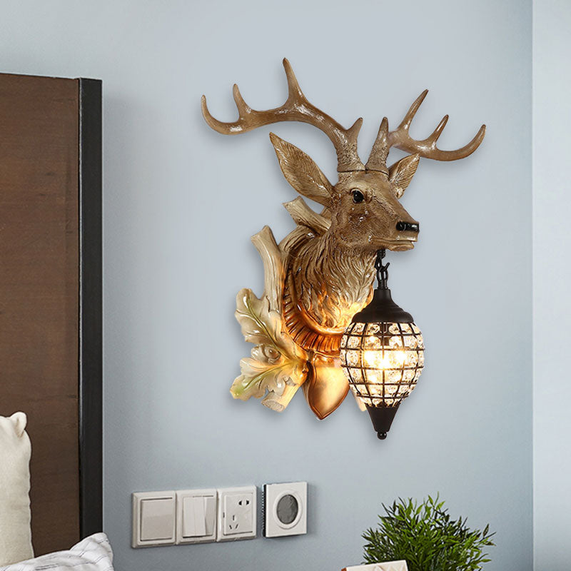 Metal Deer Wall Sconce with Crystal Mesh Cone Shade - Traditional Wall Light