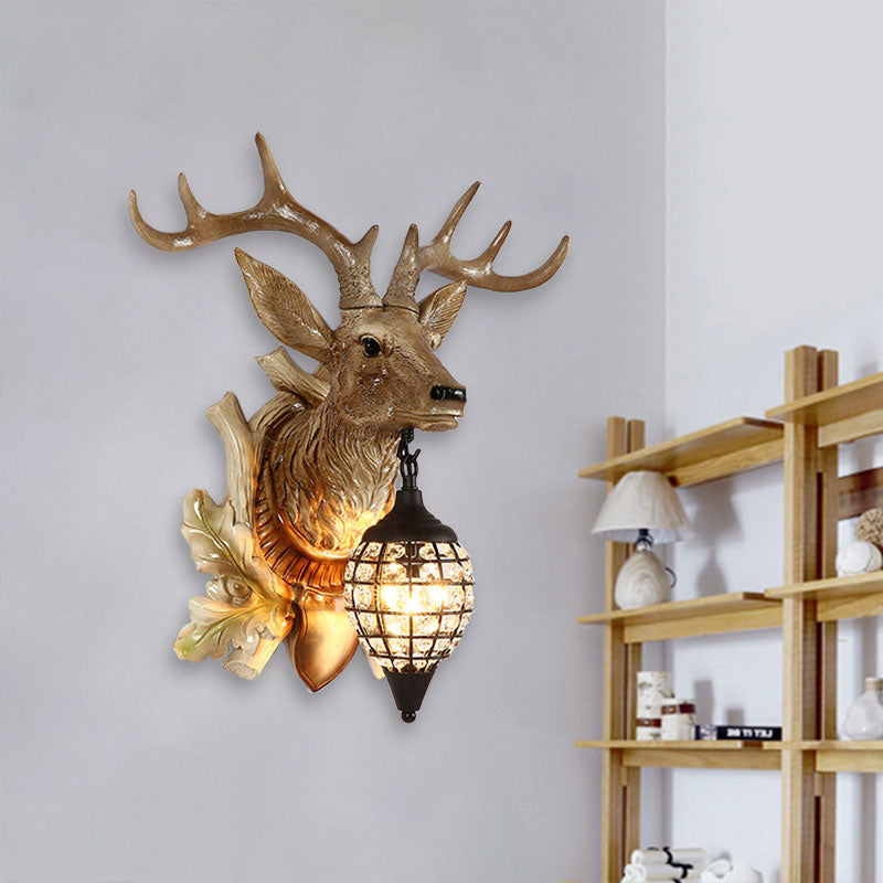 Metal Deer Wall Sconce with Crystal Mesh Cone Shade - Traditional Wall Light