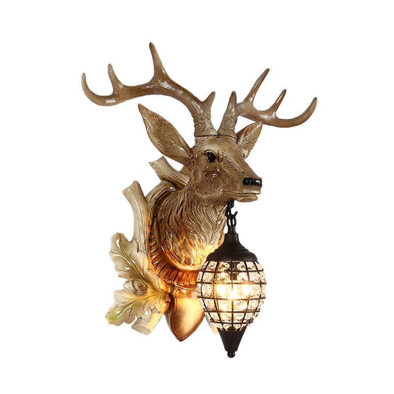 Metal Deer Wall Sconce with Crystal Mesh Cone Shade - Traditional Wall Light