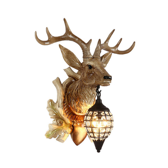 Metal Deer Wall Sconce with Crystal Mesh Cone Shade - Traditional Wall Light