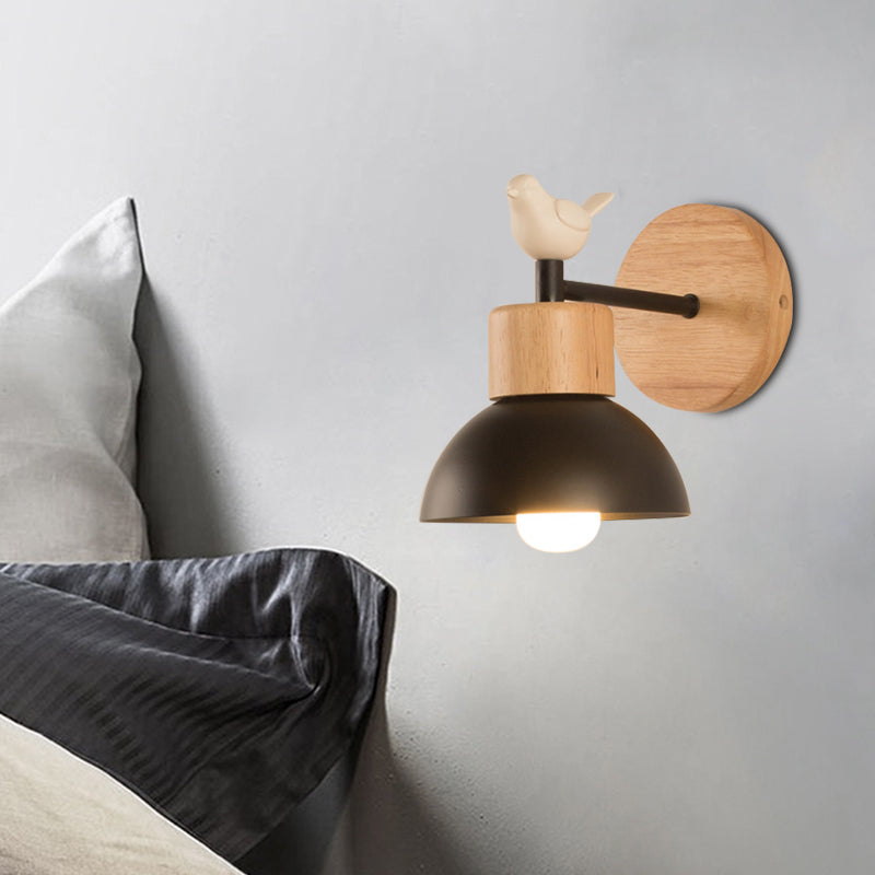 Nordic Style Bird Wall Sconce Light for Kid's Bedroom – Metal & Wood Design