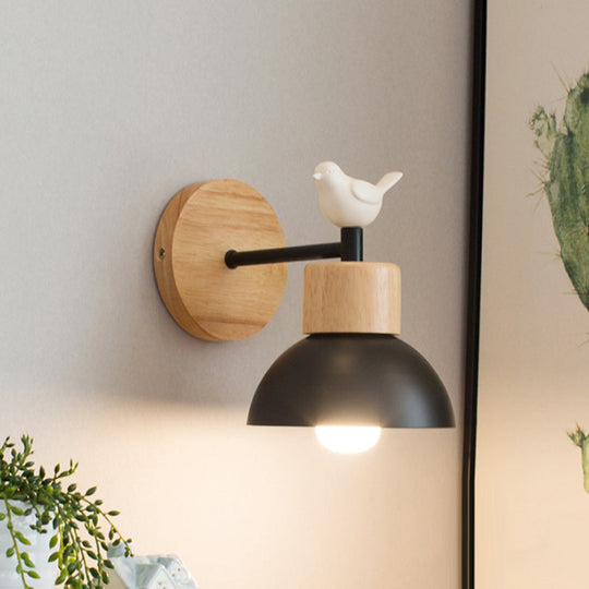 Nordic Style Bird Wall Sconce Light for Kid's Bedroom – Metal & Wood Design
