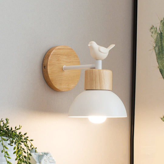 Nordic Style Bird Wall Sconce Light for Kid's Bedroom – Metal & Wood Design