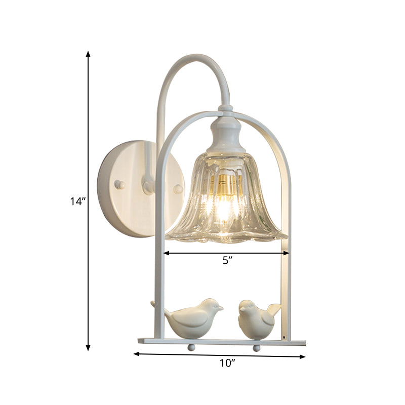 Bird Decor LED Wall Lamp - Creative Bell Sconce Light for Balcony, Transparent Glass, 1-Light