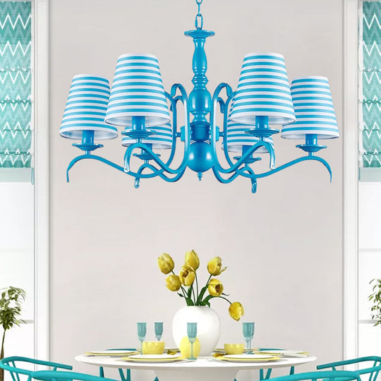 Nautical Blue Pendant Chandelier with Six Bucket Lights – Ideal for Living Room Décor