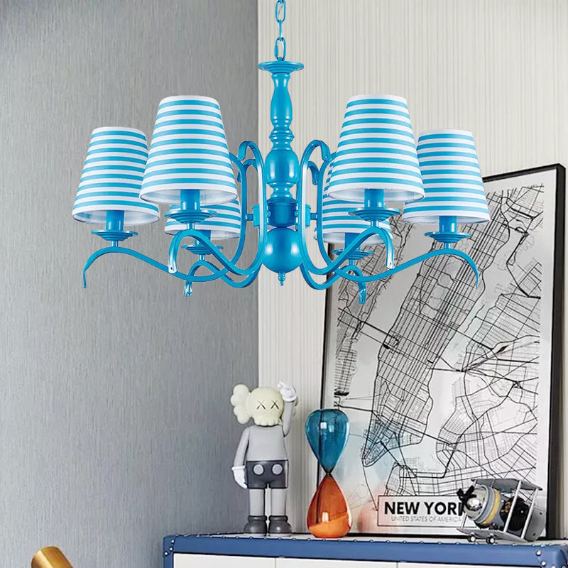 Nautical Blue Pendant Chandelier with Six Bucket Lights – Ideal for Living Room Décor