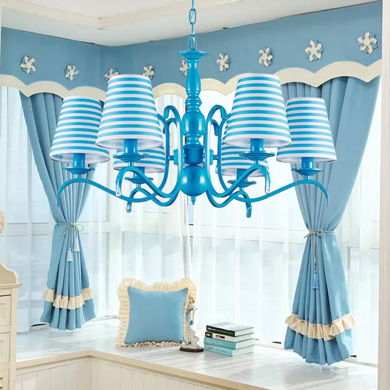 Nautical Blue Pendant Chandelier with Six Bucket Lights – Ideal for Living Room Décor