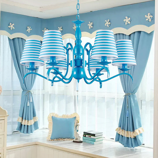 Nautical Blue Pendant Chandelier with Six Bucket Lights – Ideal for Living Room Décor