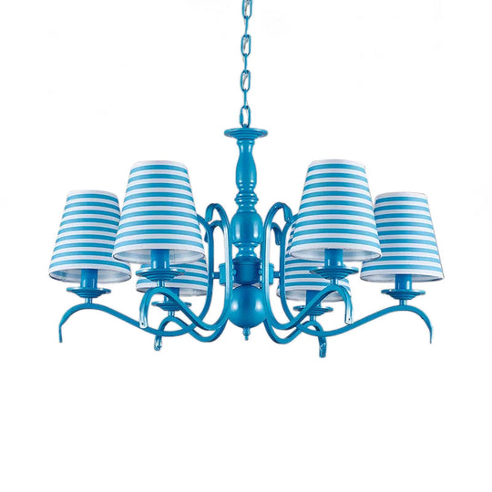 Nautical Blue Pendant Chandelier with Six Bucket Lights – Ideal for Living Room Décor