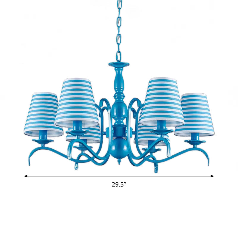 Nautical Blue Pendant Chandelier with Six Bucket Lights – Ideal for Living Room Décor