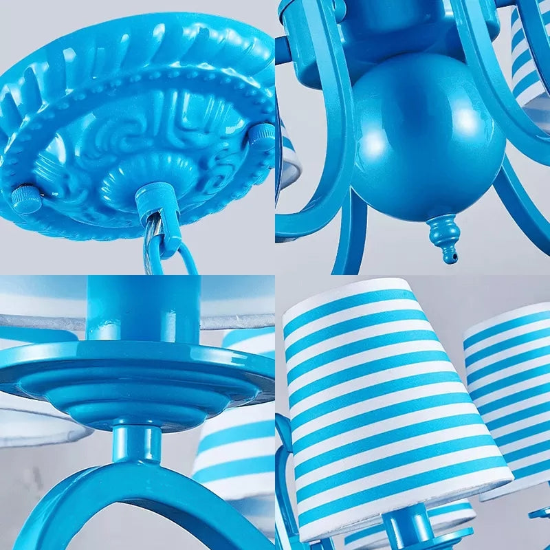 Nautical Blue Pendant Chandelier with Six Bucket Lights – Ideal for Living Room Décor