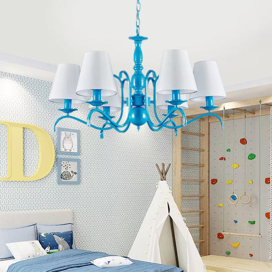 Nautical Blue Pendant Chandelier with Six Bucket Lights – Ideal for Living Room Décor