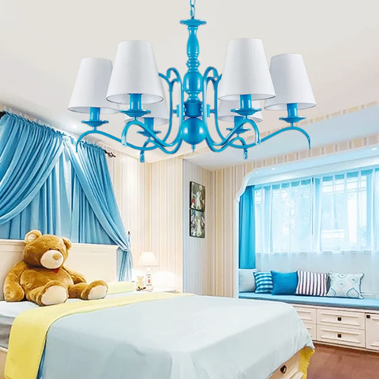 Nautical Blue Pendant Chandelier with Six Bucket Lights – Ideal for Living Room Décor