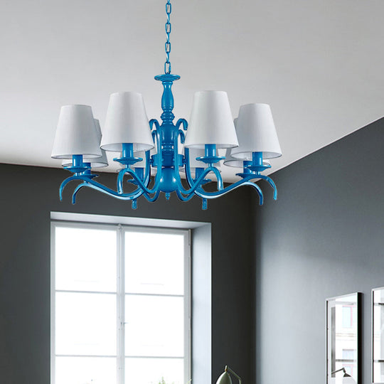 Nautical Suspension Chandelier - Tapered Metal Shade, 10 Blue Heads - Living Room Light