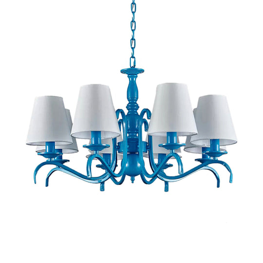 Nautical Suspension Chandelier - Tapered Metal Shade, 10 Blue Heads - Living Room Light