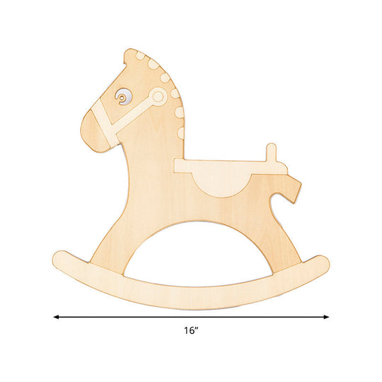 Rocking Horse Sconce: Kids LED Wall Lamp, Beige Wooden Creative Light for Living Room