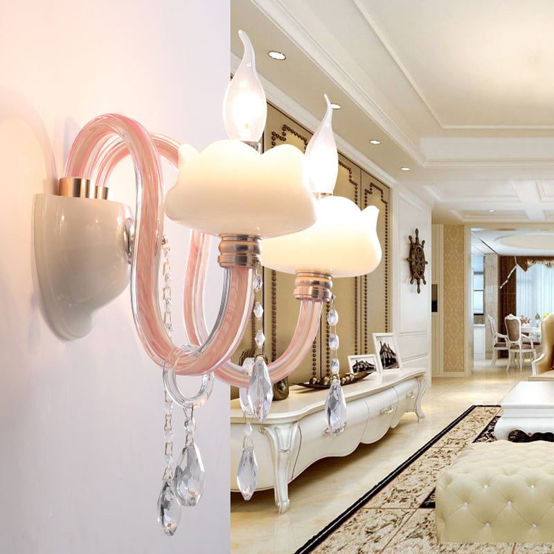 Pink Crystal Wall Lamp: Traditional Metal Sconce Light for Bathroom