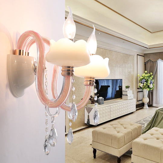 Pink Crystal Wall Lamp: Traditional Metal Sconce Light for Bathroom