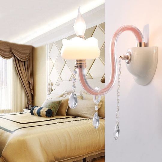 Pink Crystal Wall Lamp: Traditional Metal Sconce Light for Bathroom