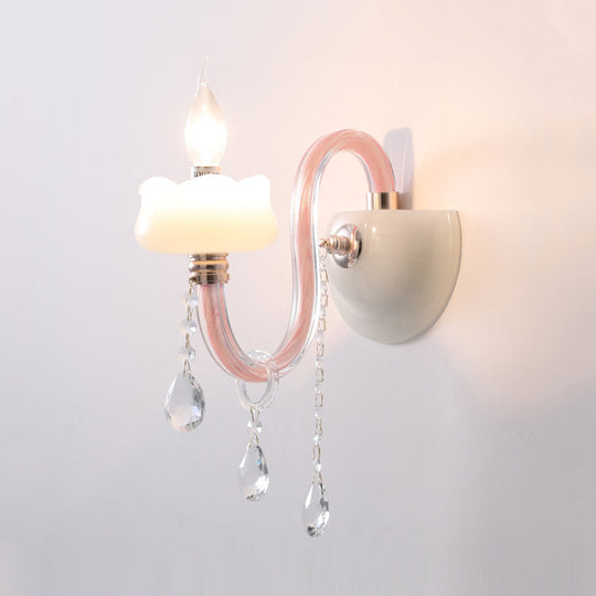 Pink Crystal Wall Lamp: Traditional Metal Sconce Light for Bathroom