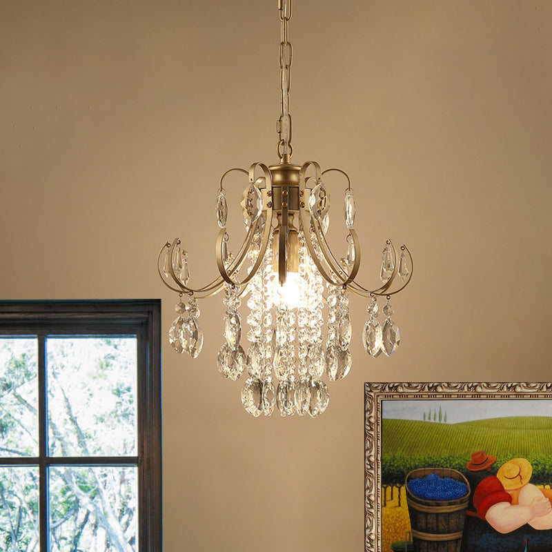 Sleek Crystal Strand Hanging Ceiling Light - Black/Gold Finish