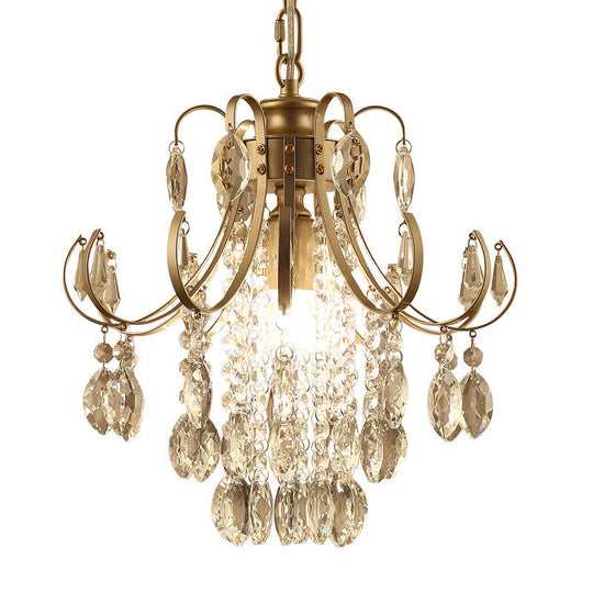 Sleek Crystal Strand Hanging Ceiling Light - Black/Gold Finish