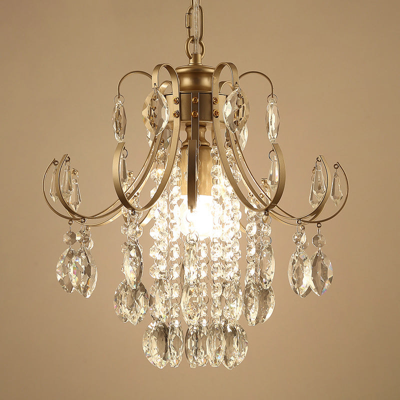 Sleek Crystal Strand Hanging Ceiling Light - Black/Gold Finish