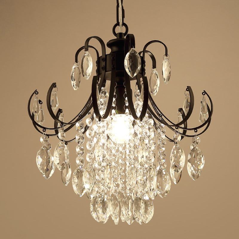 Sleek Crystal Strand Hanging Ceiling Light - Black/Gold Finish